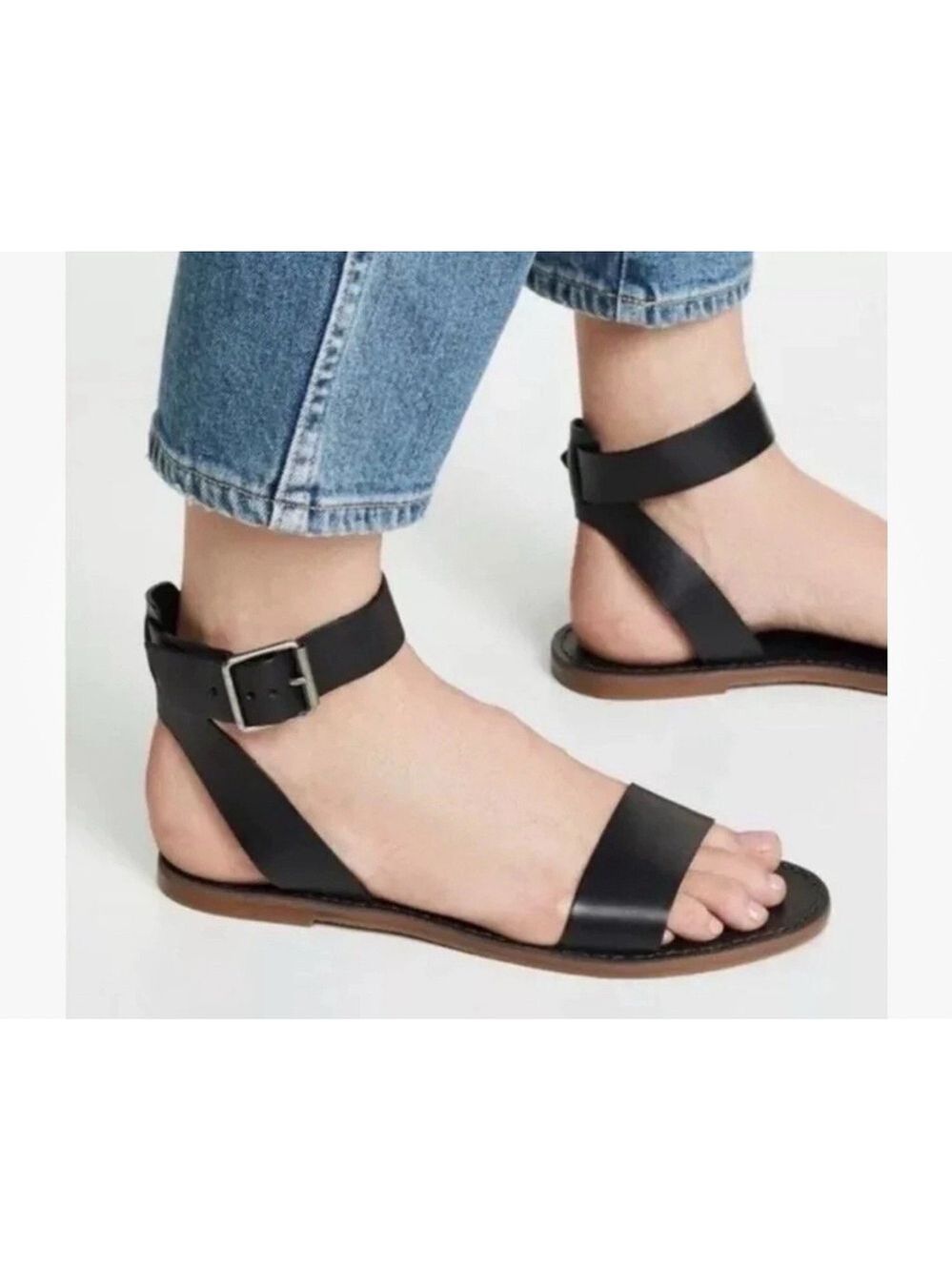 Madewell The Boardwalk Ankle Strap Leather Sandal Women’s Black Size 7.5